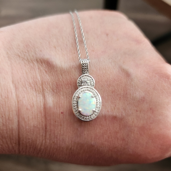 Opal and white sapphire Necklace/Bracelet set - Picture 7 of 11